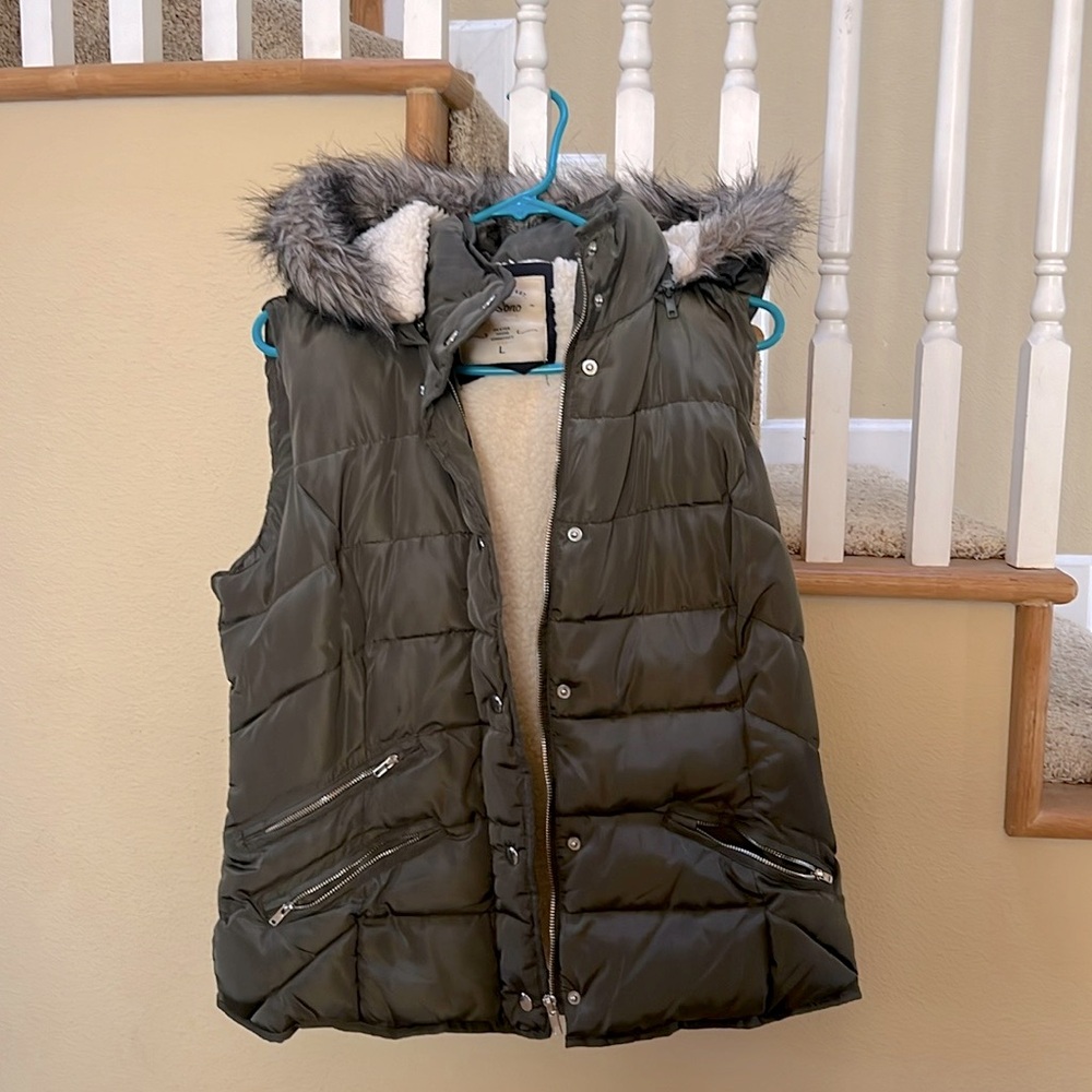 Olive Green fleece-lined vest